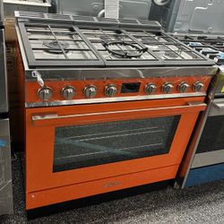 Orange 36” Wide Gas Range Stove Smeg Portofino