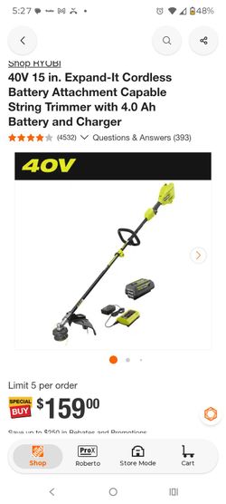 Riobi 40v 15" attachment capable string trimer