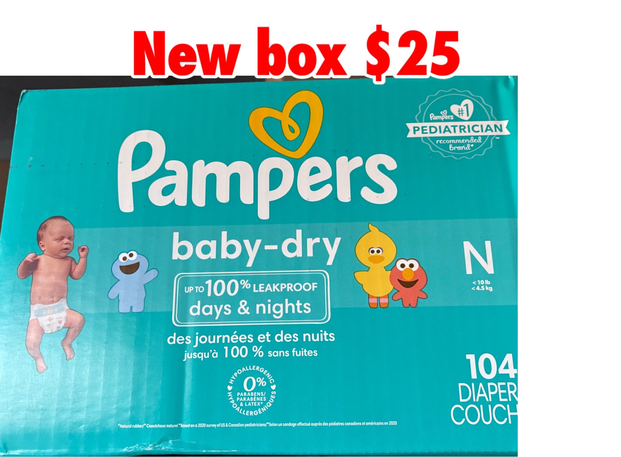 New pampers newborn box 104 diapers $25 cash only east Palmdale 