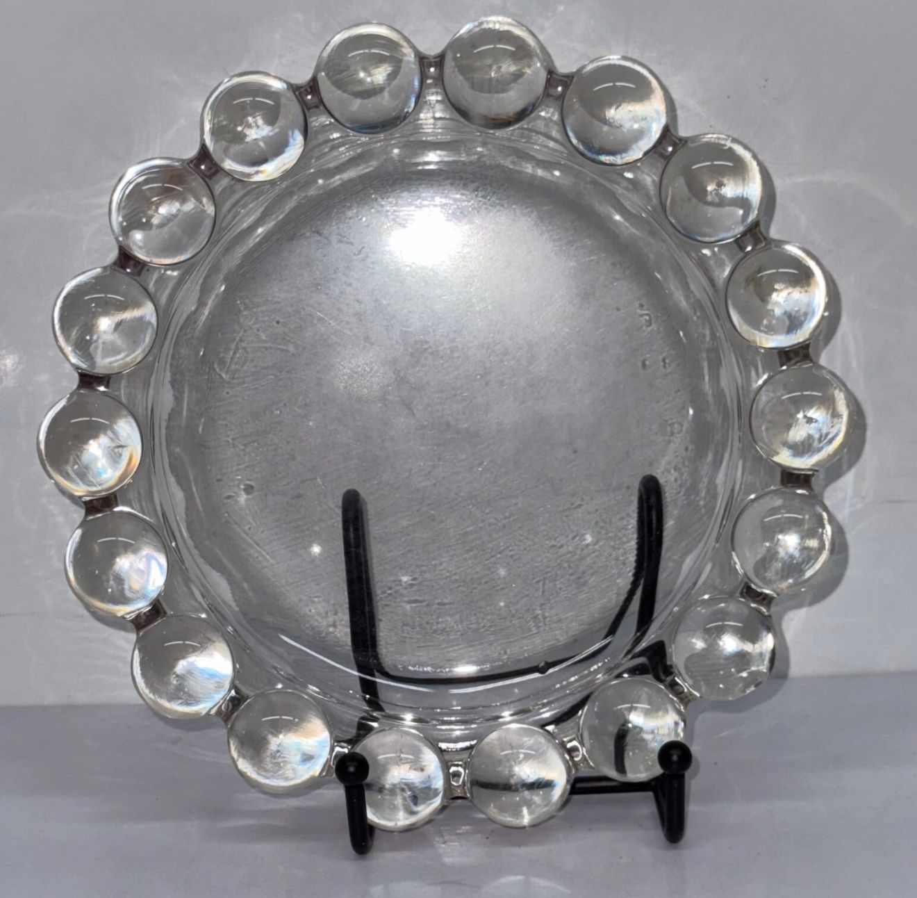 Vintage MCM Ashtray Glass Boopie Bubble Ball Clear Cigar Heavy Appr. 10"