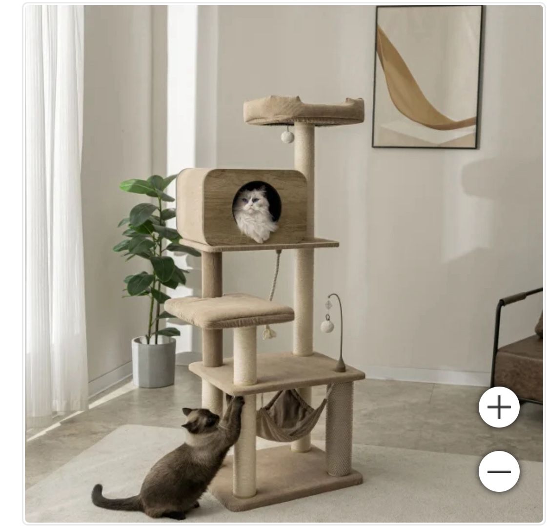Catry Jiminy 60 inch Cat Tree, 6 Levels and 1 Condo, Beige