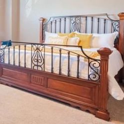 King Sized Wood Bed With Metal Frame