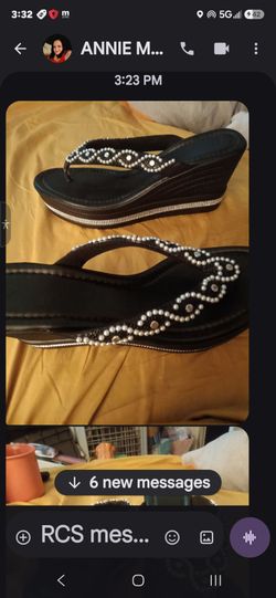 Pretty thong , sandals with rhinestones  and pearls size 9