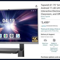 75” Smart Whiteboard With Android 11 4k UHD Digital Touch