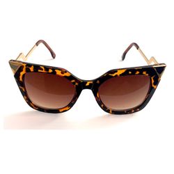 TORTOISESHELL EFFECT CAT EYE SUNGLASSES w/GOLD ACCENTS & CUBIC ZIRCONIAS