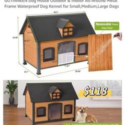😀 Aivituvin AIR90-IN Dog House Outdoor with Strong Metal Frame Insulated Dog Kennel for Small Medium Large Dogs Puppy Cage for Winter Weatherproof.