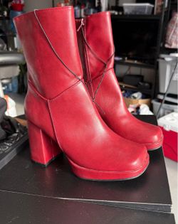 Red Platform Heel Ankle Boots