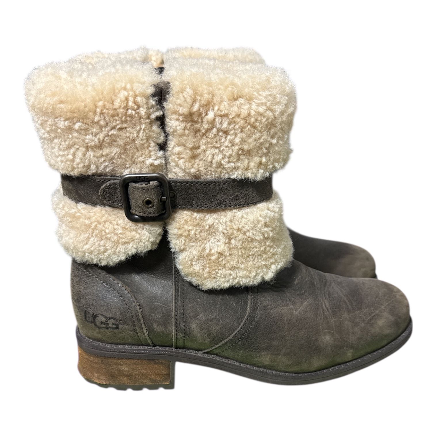 UGG Women's BLAYRE II Fur Cuff Boot 7.0US LODGE Dark Brown Leather NWB $200 MSRP