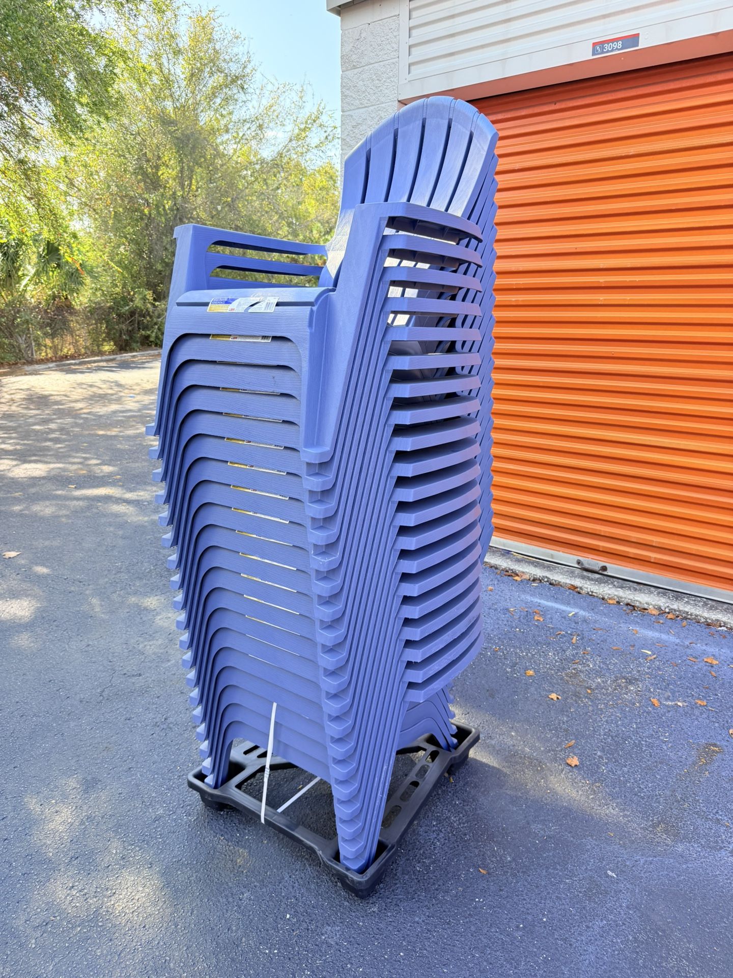 12 Adams PATIO Stackable Bluestone Resin Frame Stationary Adirondack Chair with Slat Seat