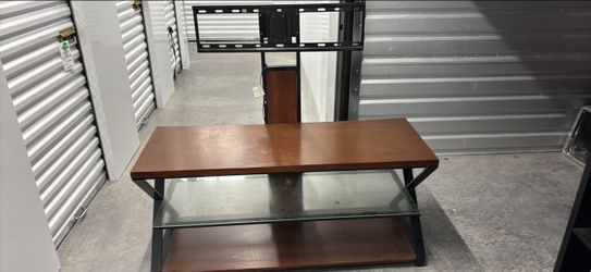Media Console of Modern Industrial Wood & Glass with Metal TV Mount
