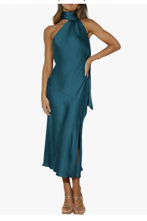 Teal Halter Style Cocktail Dress MEDIUM