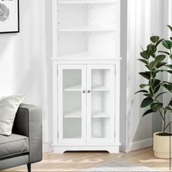 Amucolo 23.62 in. W x 16.92 in. D x 63 in. H Matte White Tall Corner Storage Cabinet Linen Cabinet w