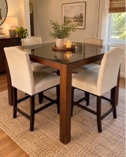 Counter-Height Dining Table Set with 4 Upholstered Chairs