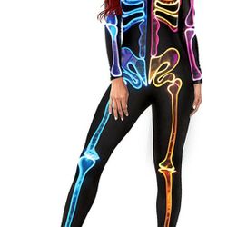 Women's Skull Skeleton Halloween Costume Jumpsuit Bodysuit Bodycon Outfit

