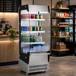 Vevor 3-Tier Open Air Commercial Refrigerator with Air Curtain Cooling, 7.8 Cu. Ft., LED Lighting, Adjustable Stainless Steel Shelves (LSFMJ2C78CUFW6D