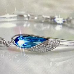 Silver Bracelet Zircon Crystal Bangle