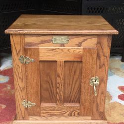 "White Clad" Oak Original Cabinet Stand w extra shelf inside - 25Hx22Wx18D - Excellent condition  Vintage White Clad Oak Wood Ice Box Nightstand Cabin