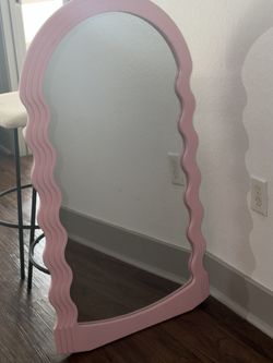 Pink Wavy Arched Floor Mirror