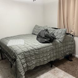 Queen Mattress With Bed Frame & Low Profile Steel Box Spring 