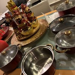Set of five brand new pots and pans with this brand new color red