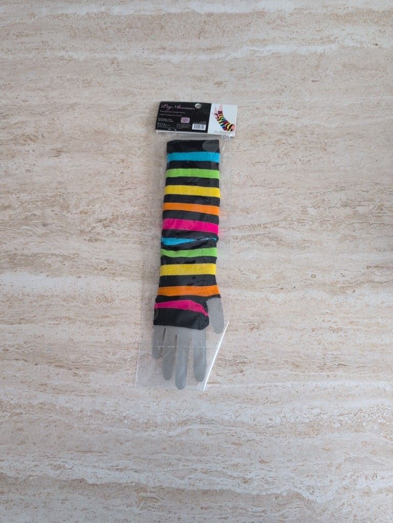 Neon Rainbow Gauntlet Gloves Brand New Leg Avenue #2031 One Size Adult