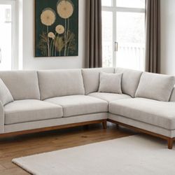 Brand New Grey Chenille Mid Century Modern Style Sectional Sofa 