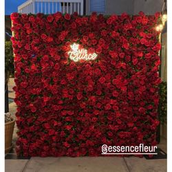 Flower Wall And Neon Sign Backdrop 