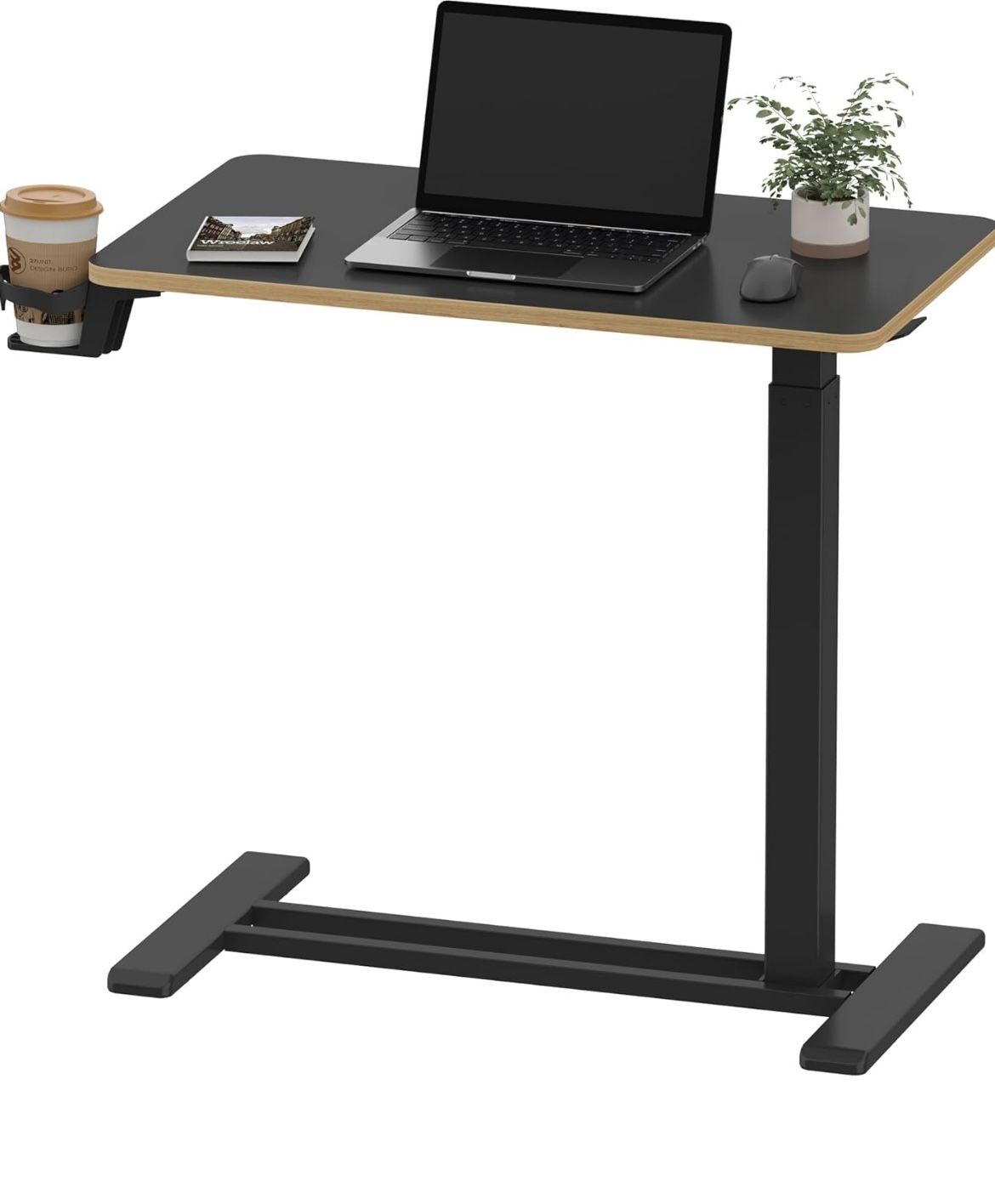NEW IN BOX - Medical Adjustable Overbed Bedside Table with Hidden Casters, Pneumatic Mobile Laptop Computer Standing Desk Cart with Tray, Hos