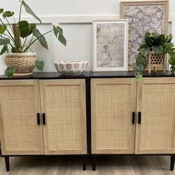 NEW Pair Boho Rattan Console Tables 
