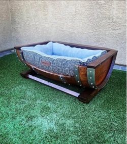 Large wine barrel dog bed
