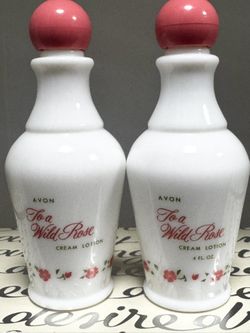 Vintage AVON To A Wild Rose Cream Lotion 1950’s Collector Glass Bottle Set 4 oz