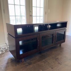 Dark Wood TV Stand with Glass Door Cabinet