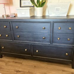 Large Blue-Black Wooden Dresser 8 Drawers 68” Wide