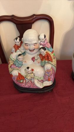 Chinese Porcelain Laughing Buddha with Children Figurine