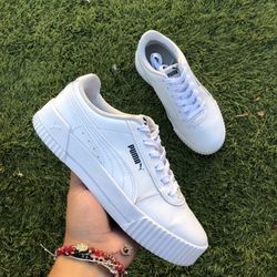 PUMA Carina Women's US Size 6.5 Leather Sneakers 374106-01 White Casual Shoes.