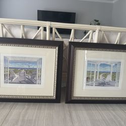 Framed Beach Scene Art Set