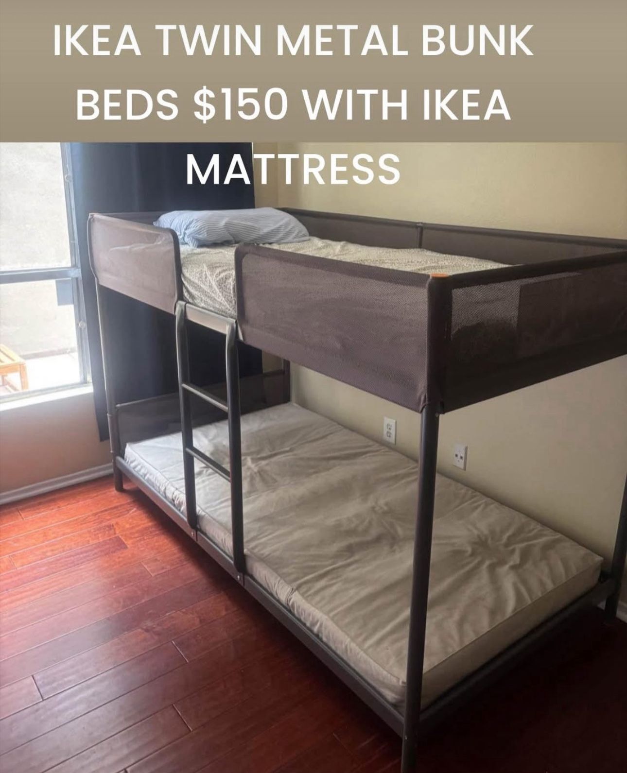 BUNK BEDS TWIN METAL BED FROM IKEA WITH IKEA MATTRESS $150