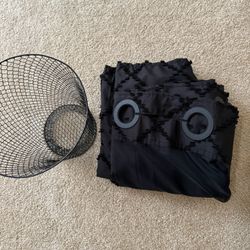 Black Waste Basket With Aztec Shower Curtain With Washable Liner