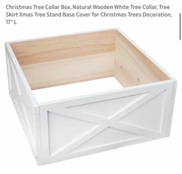 Christmas Tree Collar Box, Natural Wooden White Tree Collar, Tree Skirt Xmas Tree Stand Base Cover for Christmas Trees Decoration, 17" L
