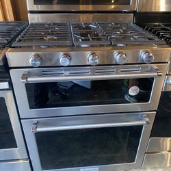 Kitchen Aid Double Oven Stainless Steel Five Burners Stove 