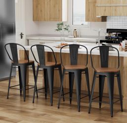 26" Swivel Barstools Set of 4, Counter Height Bar Stools Chairs-Matte Black