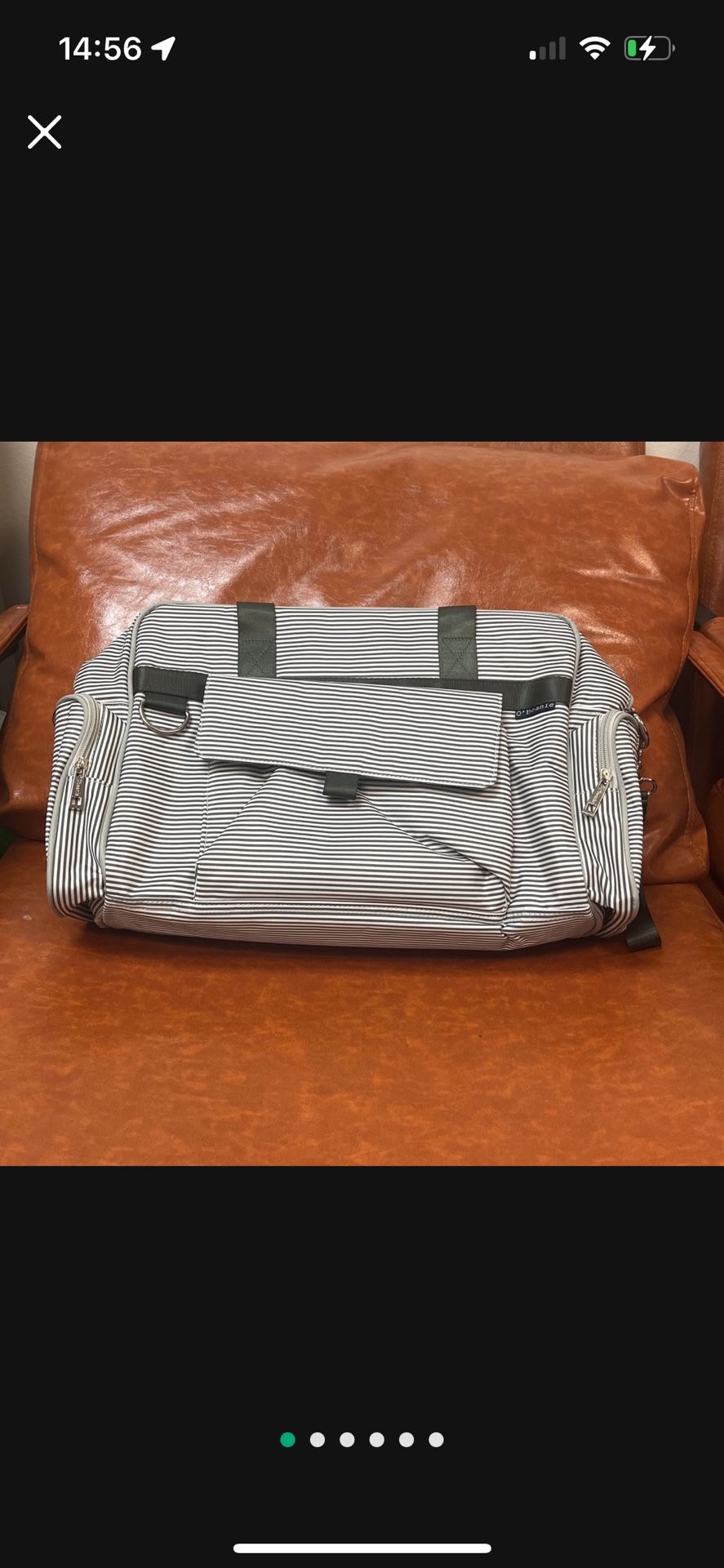 O'beanie Nautical Gray & Cream Diaper Bag with Changing Pad