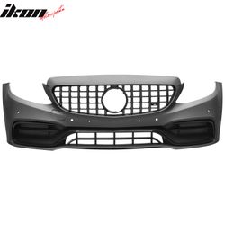 Fits 2015–2021 Benz C-Class W205 19+ C63 Front Bumper Cover Kit W/ Gloss Black Grille