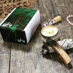 Spiritual Kit, Rose Quartz Bracelet, Candle, Oil Roller, Sage, Palo Santo