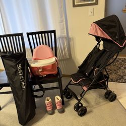 Girl Umbrella Stroller, High Chairs And Snow Boots