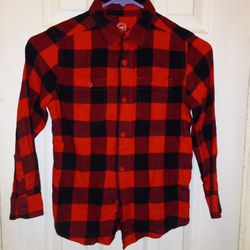 Red Plaid Flannel Long Sleeve Button Up Collar Wonder Nation Boys Shirt S (6-7) 