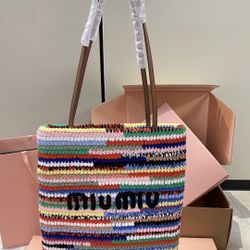 A rainbow woven bag