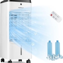 COSTWAY 3-in-1 Evaporative Air Cooler, Quiet Personal Swamp Cooler with Remote Control, 70° Oscillation, 12H Timer, 3 Speeds, 2 Ice Boxes, @555