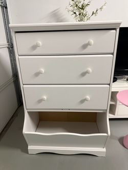 White 3-Drawer Dresser with Open Storage Shelf