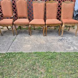 5 Wood and Fabric Dining Chairs